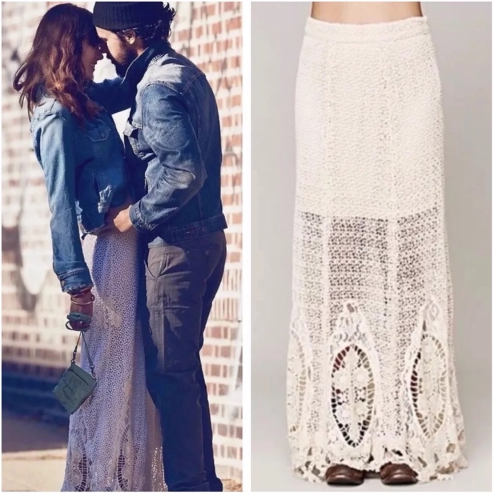 Rare Free People Mi Amore Crochet Maxi Skirt 0